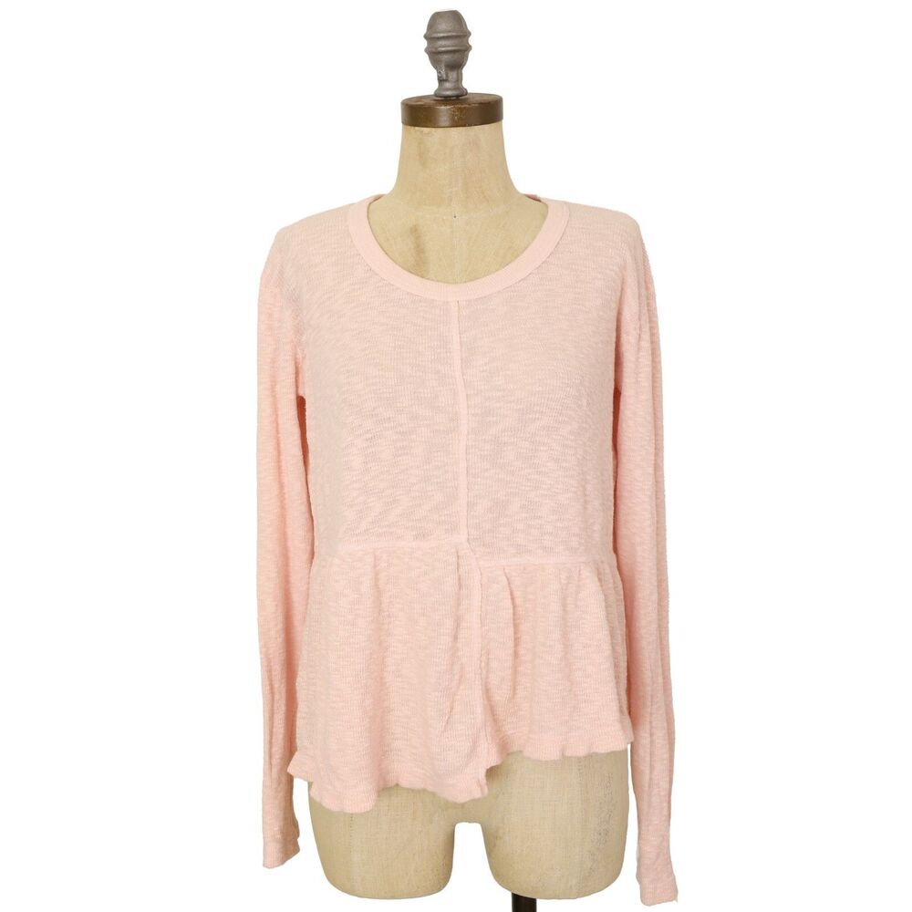 LEFT OF CENTER Anthropologie Peplum Sweater Top Size XS Ribbed Pink EUC B72